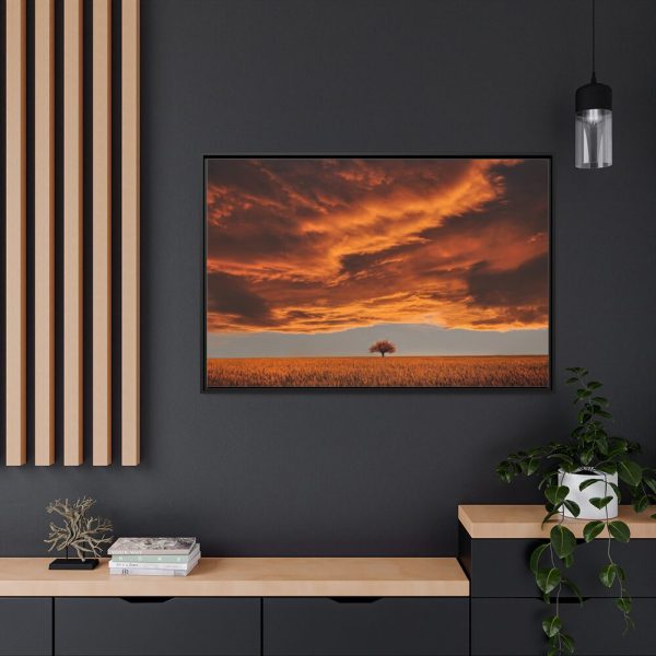 Orange Scenery With Beautiful Tree Framed Canvas