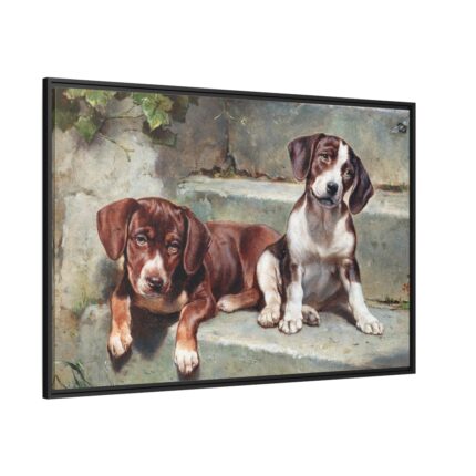 Dogs Puppies Vintage Old Framed Canvas