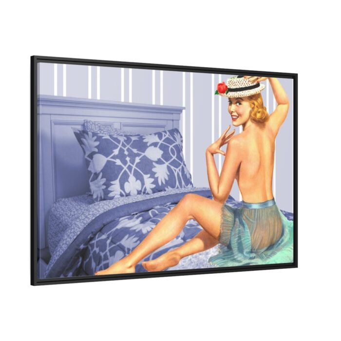 Pin-up Girl On Bed Framed Canvas - Image 1
