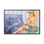 Pin-up Girl On Bed Framed Canvas - Image 2
