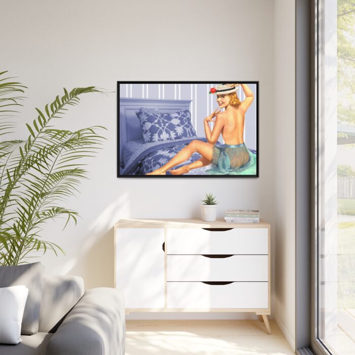 Pin-up Girl On Bed Framed Canvas - Image 4