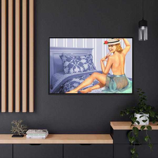 88289-214.jpg Pin-up Girl On Bed Framed Canvas