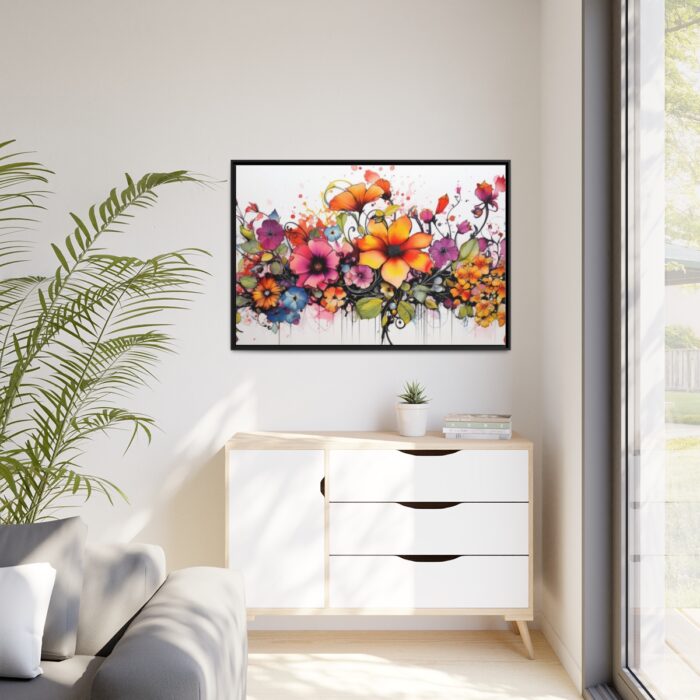 Colorful Watercolor Flowers on White Background Framed Canvas - Image 4