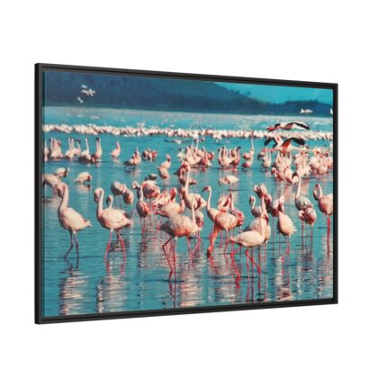 Pink Flamingo Lake Framed Canvas