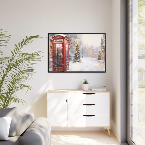 Red Christmas Phone Booth Framed Canvas