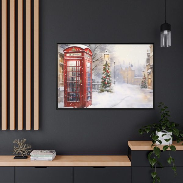 Red Christmas Phone Booth Framed Canvas