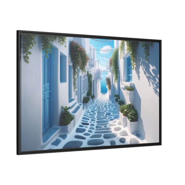 White Greek Street Framed Canvas