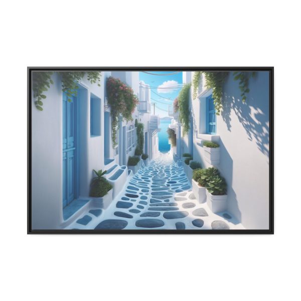 White Greek Street Framed Canvas