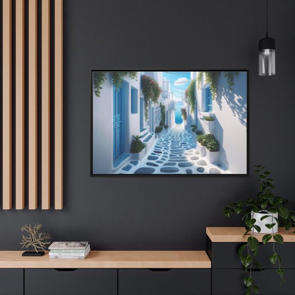 White Greek Street Framed Canvas
