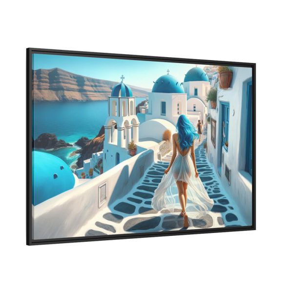 Woman With Blue Hair in Greece Framed Canvas
