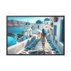 Woman With Blue Hair in Greece Framed Canvas