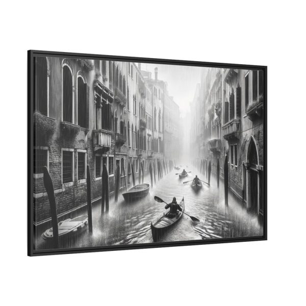 88289-385.jpg Black and White Venice Canal During Heavy Rain Framed Canvas