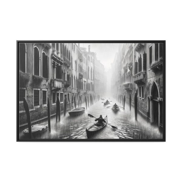 88289-386.jpg Black and White Venice Canal During Heavy Rain Framed Canvas