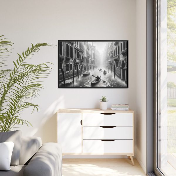 88289-388.jpg Black and White Venice Canal During Heavy Rain Framed Canvas