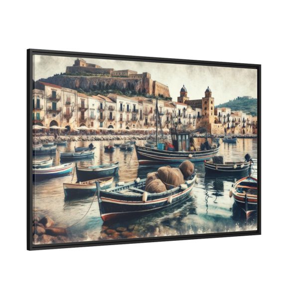 88289-395.jpg Fishing Boats at Cefalu Harbor, Italy Framed Canvas