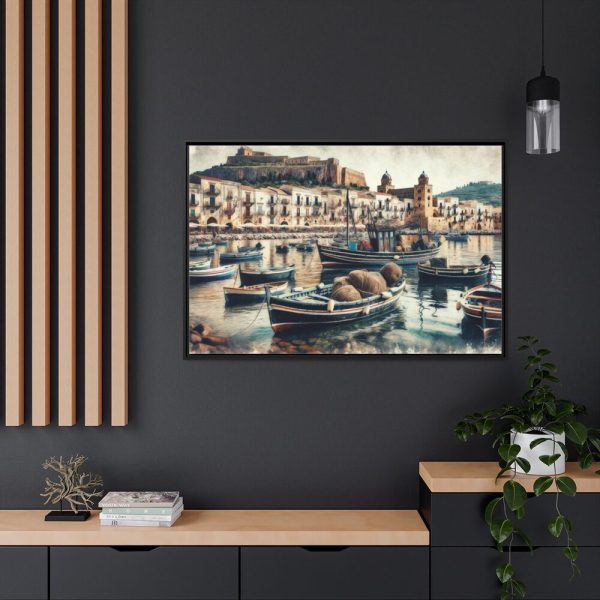 88289-399.jpg Fishing Boats at Cefalu Harbor, Italy Framed Canvas