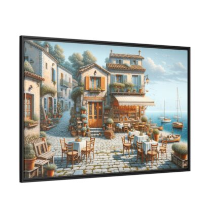 Small Italian Tavern With Blue Sea Framed Canvas