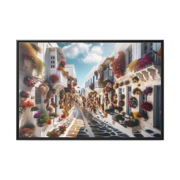 88289-506.jpg Greek Street With Flowers Framed Canvas