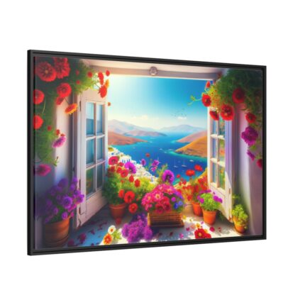 Window View in Greece Framed Canvas