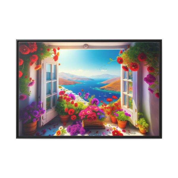Window View in Greece Framed Canvas