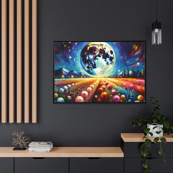88289-534.jpg Bright Moon Over Vibrant Field of Flowers Framed Canvas