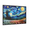 Swirling Night Sky Above Vibrant Field of Flowers Framed Canvas