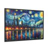 City Skyline at Night With Vibrant Swirling Colors Framed Canvas