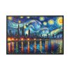 City Skyline at Night With Vibrant Swirling Colors Framed Canvas