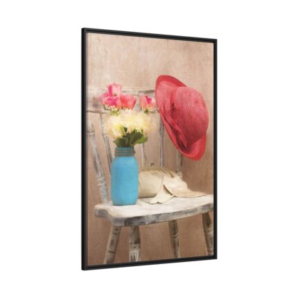Vintage Hat and Flowers Framed Canvas