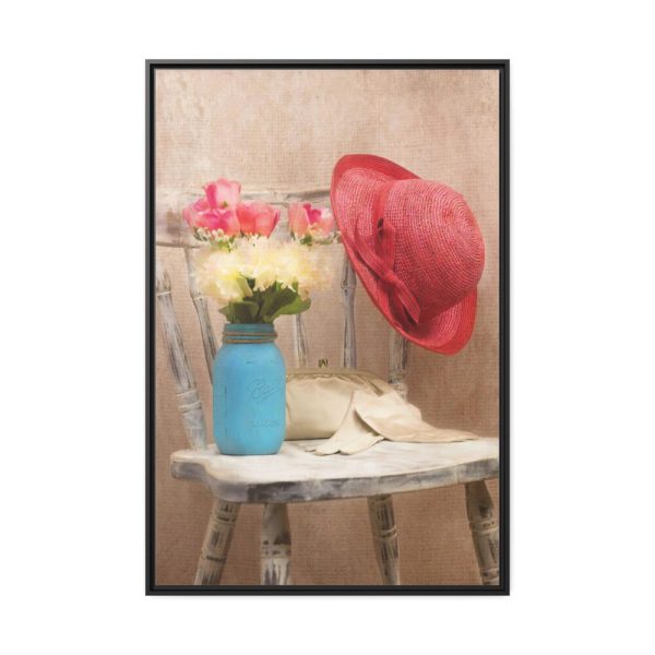 Vintage Hat and Flowers Framed Canvas