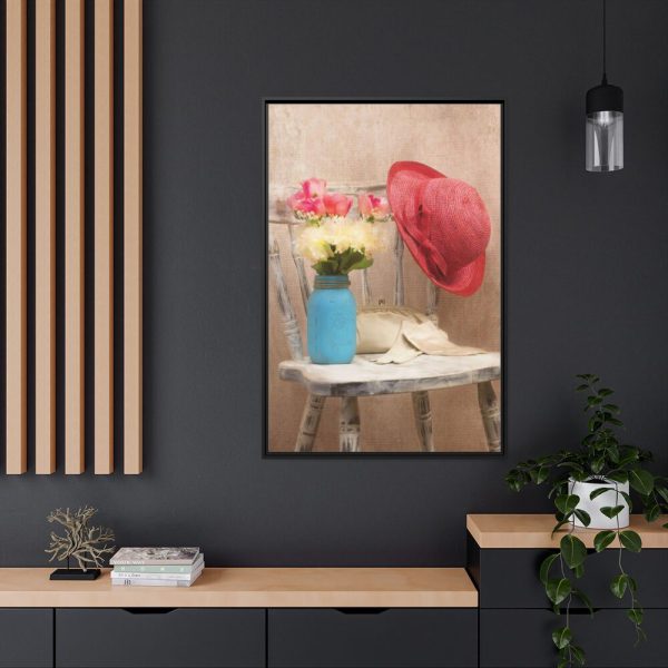 Vintage Hat and Flowers Framed Canvas