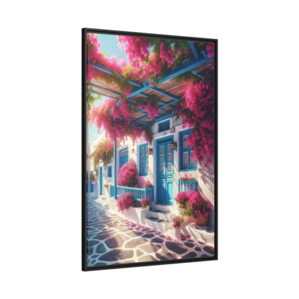 Greek Island Street Scene Framed Canvas