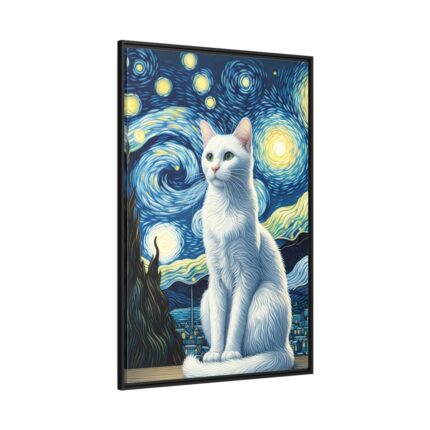 White Cat Sitting and Looking Forward Framed Canvas