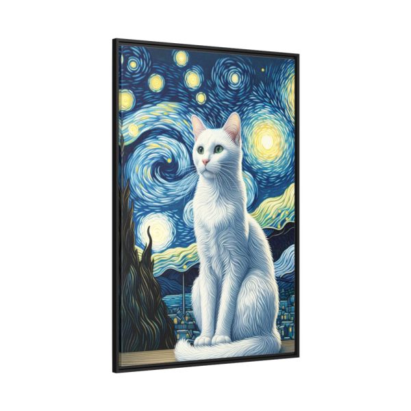 White Cat Sitting and Looking Forward Framed Canvas