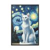White Cat Sitting and Looking Forward Framed Canvas