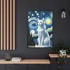 White Cat Sitting and Looking Forward Framed Canvas