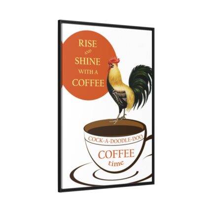Coffee Cup Rooster Retro Framed Canvas