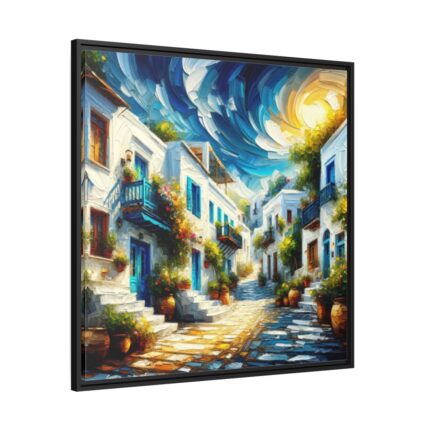 Mykonos Architecture and the Sea Framed Canvas