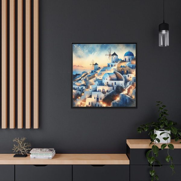 88302-124.jpg Oia Village in Santorini at Night Framed Canvas