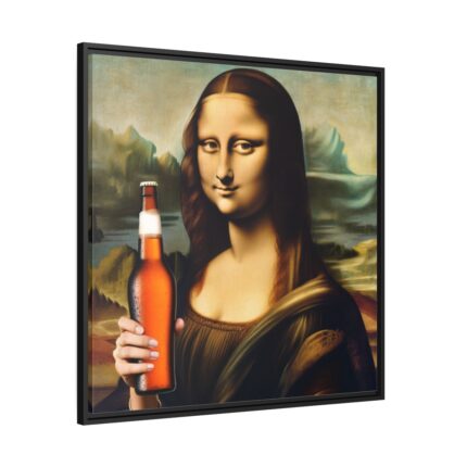 Mona Lisa Holding Beer Framed Canvas