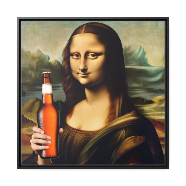 88302-186.jpg Mona Lisa Holding Beer Framed Canvas