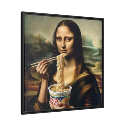 Mona Lisa Eating Instant Noodles Framed Canvas