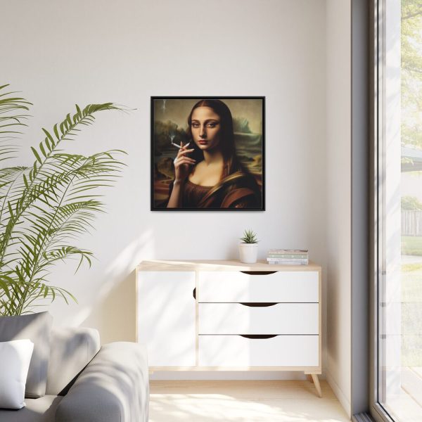 88302-208.jpg Young Girl like Mona Lisa Casually Smoking Cigarette Framed Canvas