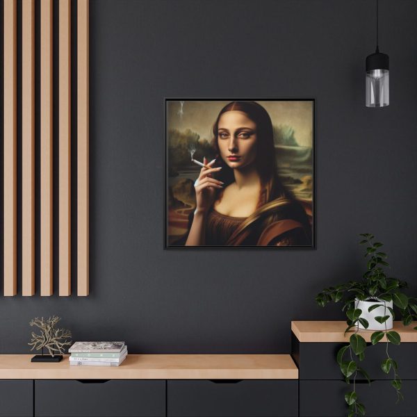 88302-209.jpg Young Girl like Mona Lisa Casually Smoking Cigarette Framed Canvas