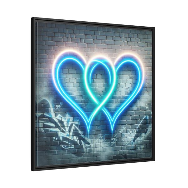 Two Interlocking Neon Hearts in a Graffiti Style Framed Canvas