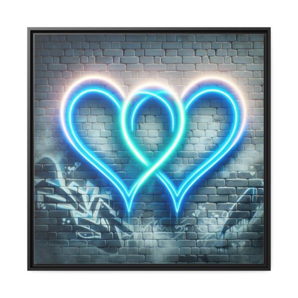 Two Interlocking Neon Hearts in a Graffiti Style Framed Canvas