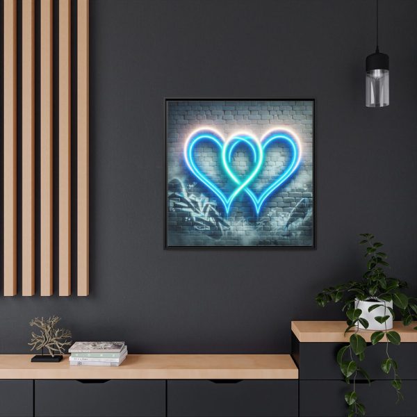 Two Interlocking Neon Hearts in a Graffiti Style Framed Canvas