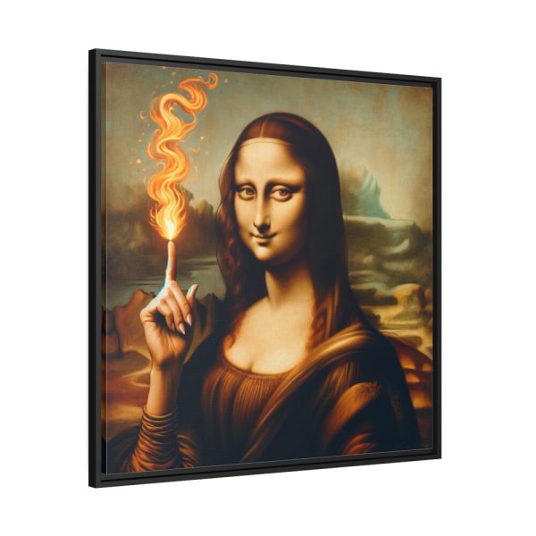 88302-245.jpg Mona Lisa Raising Index Finger With Fire Framed Canvas