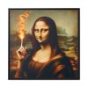 88302-246.jpg Mona Lisa Raising Index Finger With Fire Framed Canvas