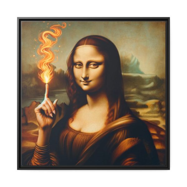 88302-246.jpg Mona Lisa Raising Index Finger With Fire Framed Canvas